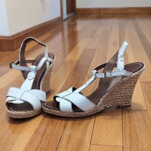 Paul Smith Leather T-Strap Espadrille Wedges.